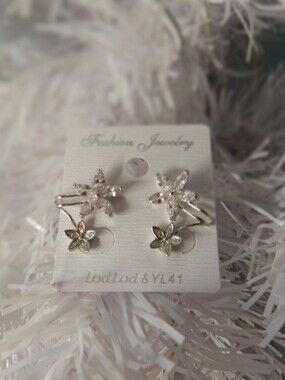 Crystal Flower Double-Stud Earrings - Silver